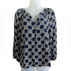 Boden Ladies Navy & White Print Lightweight Blouse Size 4